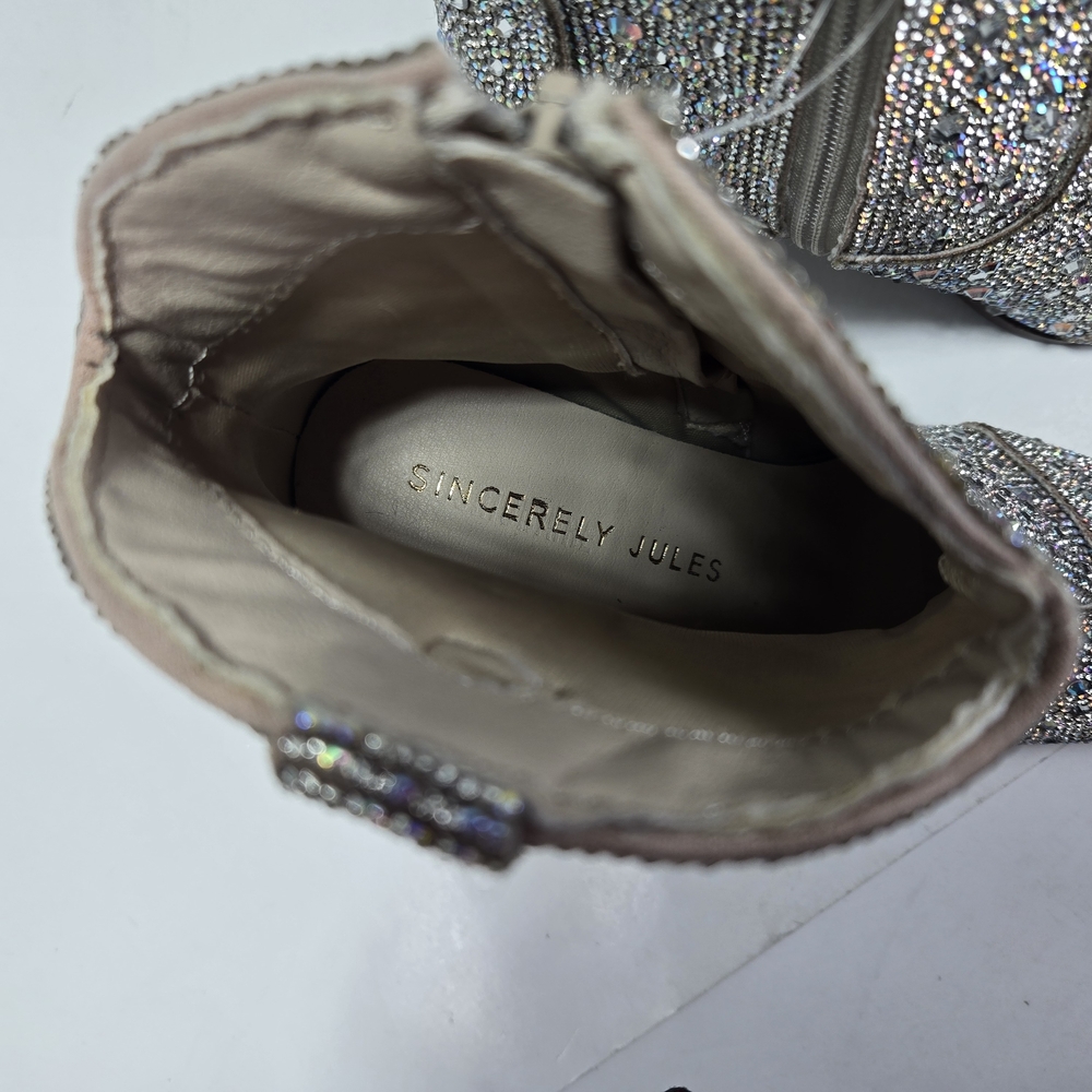 Sincerely Jules Silver Rhinestone Shimmering Cowboy Cowgirl Ankle Booties Size 7 - Picture 10 of 14